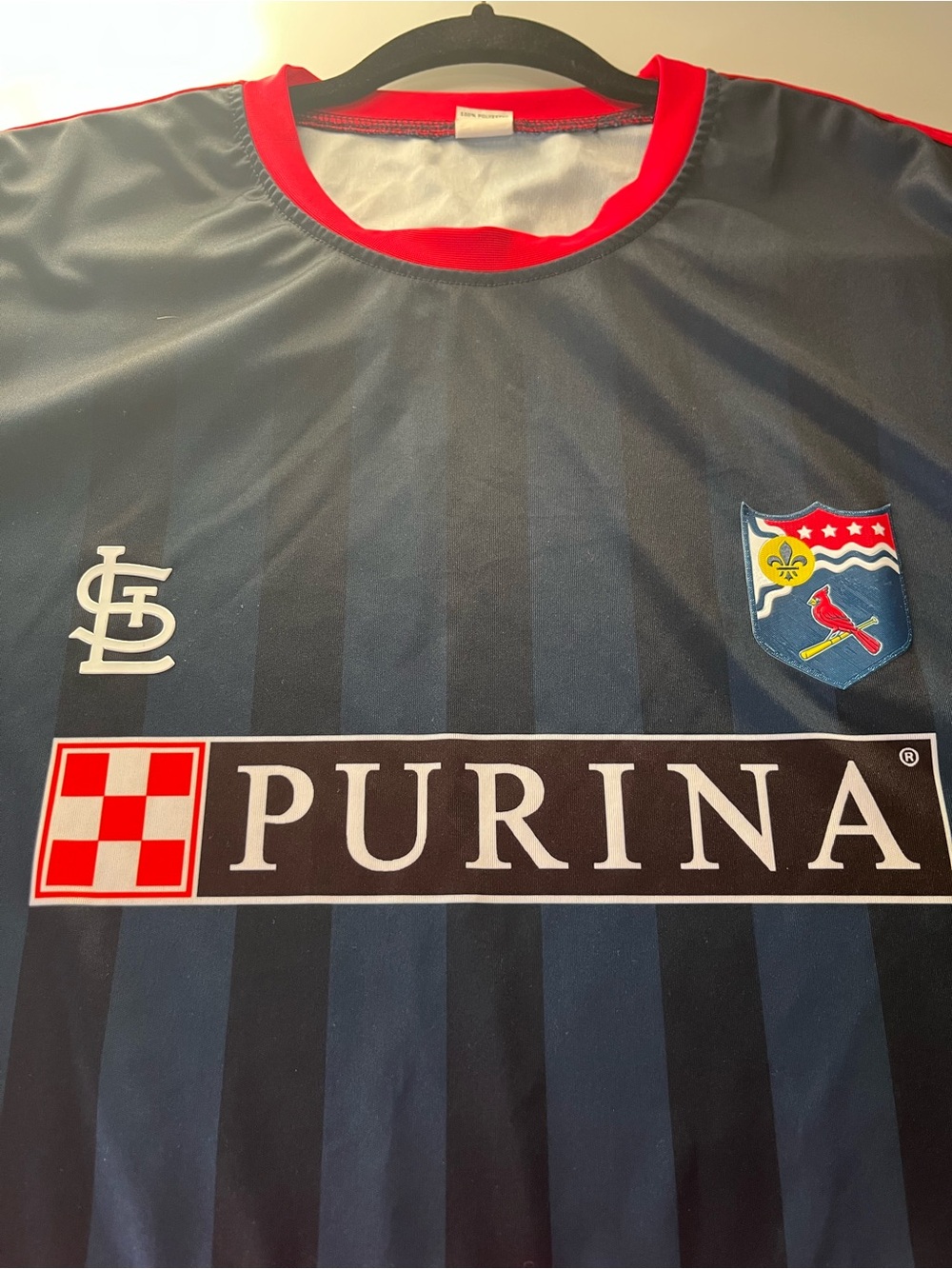 St Louis SC Soccer Men's Navy and Red Jersey Purina Sponsor